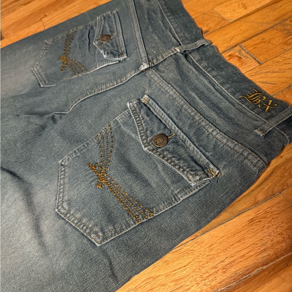 Blue Denim Jeans with Gold Stitching
